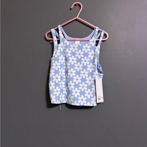 Yogalicious girls blue floral “sunrise tank” kids medium